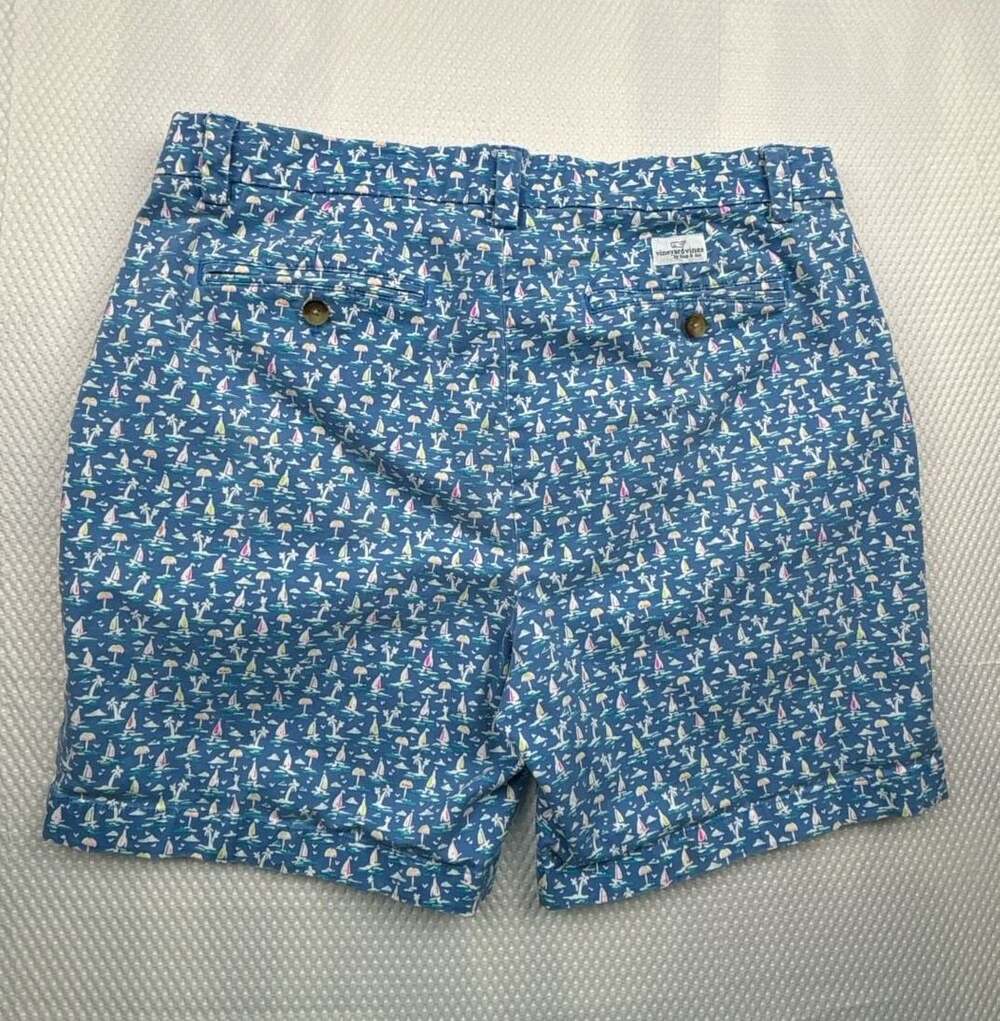 Vineyard Vines Men's Breaker Shorts Size 34 Blue Sailboat Palm Tree Print - Picture 7 of 9